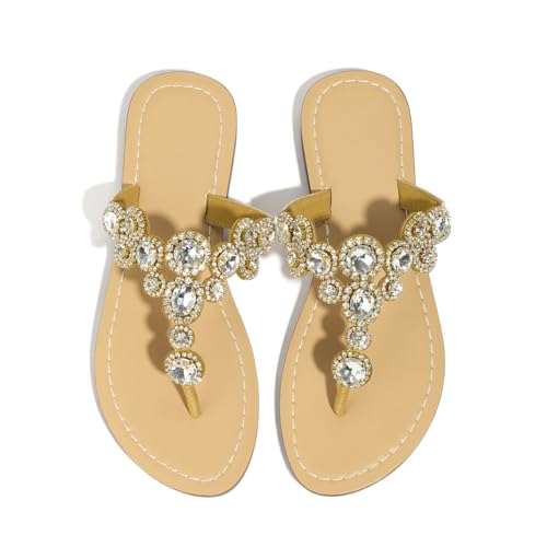 Image of Rhinestone Sandals for Women - Sparkly Jeweled Bling Thong Flip Flops, Dressy Gemstone Flat Sandals for Wedding, Party, Beach & Summer Outfits