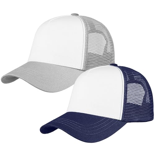 Image of Falari 5-Panel Mesh Baseball Cap, Trucker Hat, Structured Plain Design, Cotton, Adjustable Size