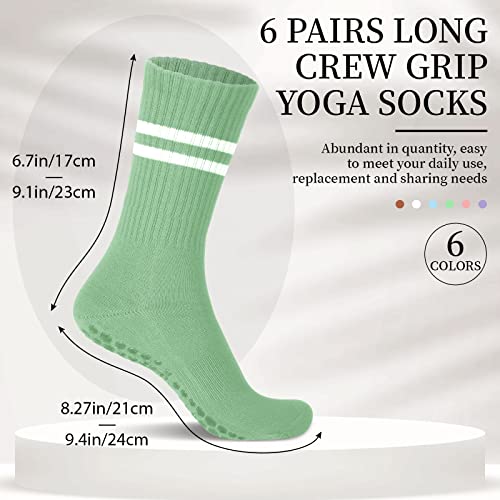 6 Pairs Women Long Pilates Grip Socks with Non Slip Crew Grippy Socks for Sports Yoga Barre Ballet2