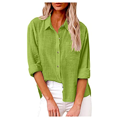 Womens Linen Button Down Shirt Long Sleeve Cotton Spring Summer Beach Wear for Women with Pocket2