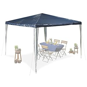 Relaxdays partytent, HBD: 2,5 x 3 x 3 m, PE en staal, scheurvast en waterdicht, robuuste tuintent, donkerblauw/wit