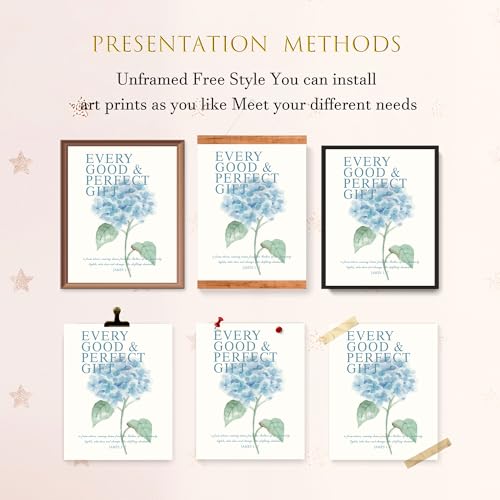 Image of LARTSFRO Hydrangea Floral Bible Wall Art Decor Posters, Blue Floral Spring Christian Room Bathroom Bedroom Dorm Wall Art Decor Aesthetic for College Teen Girls Gifts, Inspirational Bible Verses Wall Decor, 10x8 Inch Set of 4 Pcs Hydrangea Pictures (UNFRAMED)
