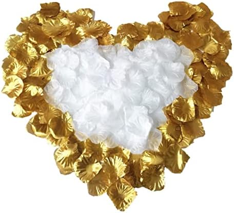 RuiChy 2000 Pcs Artificial Silk Rose Petals Flower for Wedding Party, 2 Colors Fake Rose Petals for Romantic Night Valentine's Day Bed Table Decoration (Gold and White)