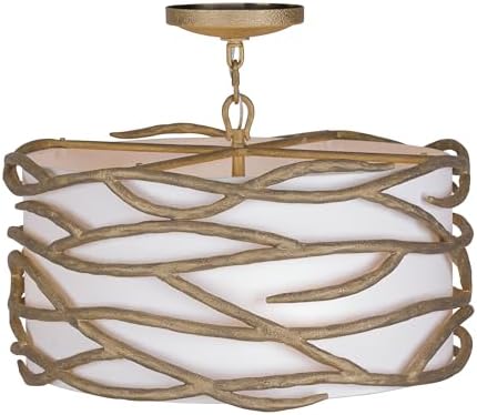 Minka Lavery 3715-788 Branch Reality Fabric Shade Semi Flush Ceiling Light, 4-Light 240 Total Watts, 12" H x 20" W, Textured Ashen Gold