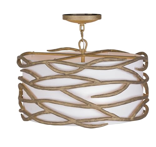 Minka Lavery 3715-788 Branch Reality Fabric Shade Semi Flush Ceiling Light, 4-Light 240 Total Watts, 12" H x 20" W, Textured Ashen Gold