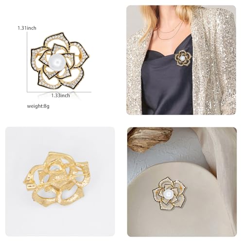 Image of Gold Crystal Flower Wreath Brooches for Womne Elegant Rhinestone Pearl Floral Brooch Pins Fashion Jewelry Brooch pin Accessories for Women Gift