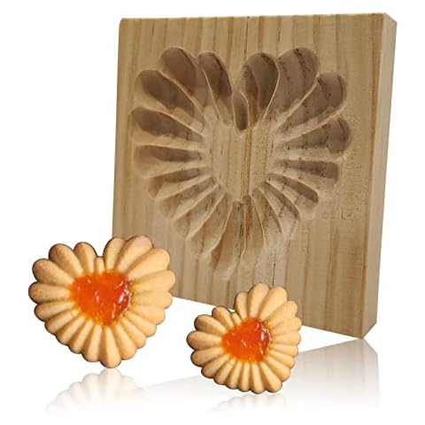 Cookie Cutter,Carved Wooden Mould Press Cookie Mold, Wooden Biscuit Cutter,Cookie Presses Cookie Stamps,DIY Biscuit Mold for Halloween Thanksgiving Christmas-Heart Cover