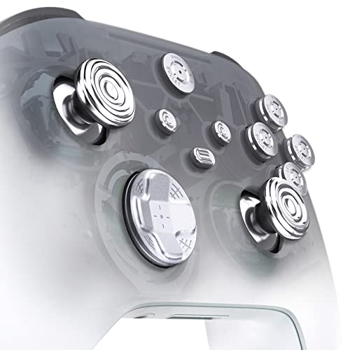 eXtremeRate 11 w 1 Niestandardowe Srebro Metalowe Przyciski dla Xbox Series X / S Controller, Przycisk ze Stopu Aluminium Dpad Start Back Share, Wymiana Thumbsticks,Przyciski Home ABXY Bullet dla Xbox Core Controller