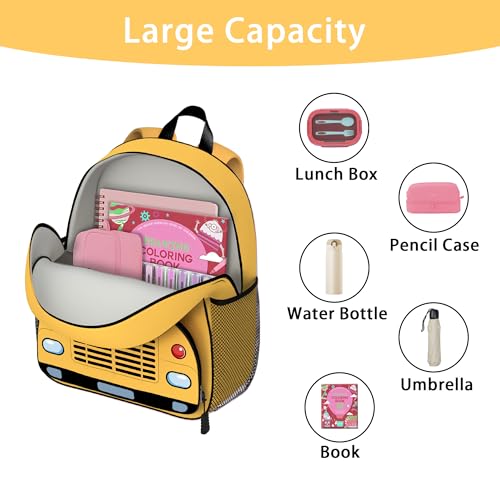 Image of School Bus Toddler Backpack for Little Kids Water Resistance Kindergarten Preschool Bags Children Schoolbag Cute 3D Cartoon Backpacks Gifts for baby Boys Girls