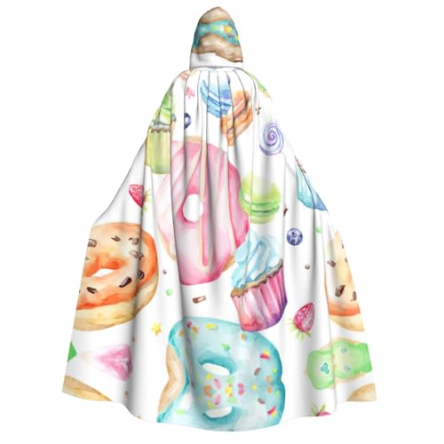 CKGODGF Capa de Halloween con capucha para adultos, diseño de magdalenas, donas, magdalenas, azúcar, para cosplay, fiestas y festivales