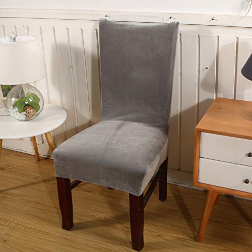 Soulfeel Large Size Spandex Velvet Chair Covers Stretch Dining Chair Slipcovers Spandex Plush Banquet Chair Seat Protector Slipcover Washable Covers For Home Decor （Pack Of 4, Dark Grey） #TOP3