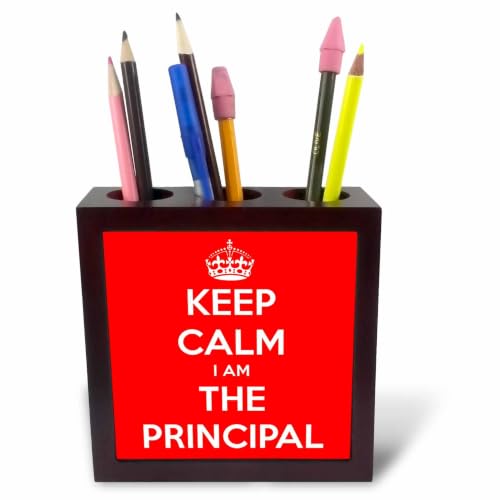3dRose Keep Calm I Am The Principal Red 5 inch tile pen holder