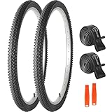 CALPALMY (2-Pack) 26' Mountain Bike Tires Set, Replacement 26 x 1.95 Folding Bicycle Tires and 26x1.75-2.125 Inner Tubes with 32mm Schrader Valve for MTB, Off-Road Bikes