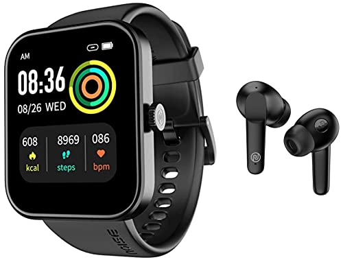 Image of Noise Buds Vs104 Bluetooth Truly Wireless in Ear Earbuds with Mic, 30-Hours of Playtime, Instacharge, 13Mm Driver and Hyper Sync (Charcoal Black) & ColorFit Pulse Grand Smart Watch with 1.69 inch