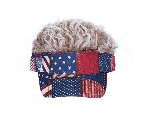 Image of Mens Visor with Hair Fake Hat with Hair for Men Funny Golf Hats Wig Hat Spiked Adjustable Baseball Cap