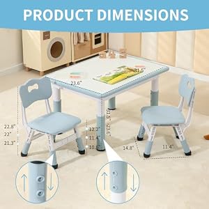 Toddler Table and 2 Chairs, Height-Adjustable Kids Table and Chairs Set, 31.5''L x 23.6''W Children Activity Table for Boys and Girls Aged 3-8 Toddler Table and 2 Chairs Height Adjustable Kids Table and Chairs Set 315L x 236W Children Activity Table for Boys and Girls Aged 3 8