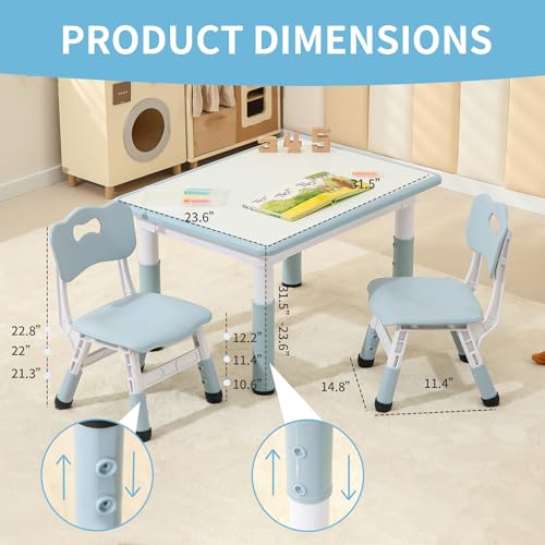 Toddler-Table-and-2-Chairs-Height-Adjustable-Kids-Table-and-Chairs-Set-315L-x-236W-Children-Activity-Table-for-Boys-and-Girls-Aged-3-8 Toddler Table and 2 Chairs Height Adjustable Kids Table and Chairs Set 315L x 236W Children Activity Table for Boys and Girls Aged 3 8
