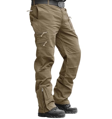 MAGCOMSEN Mens Hiking Tactical Outdoor Trousers Cotton Work Cargo Pants for Camping Walking,Khaki,34