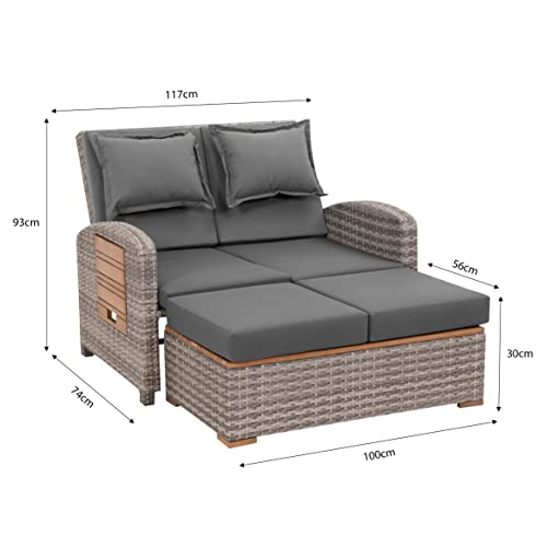 Greemotion Rattan-Lounge Bahia Tobago, Gartensofa mit Bettfunktion, inkl. Hocker, Grau, Holzfarben