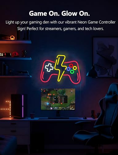 Image of Gamer Gamepad Neon Sign,Gaming Neon Sign for Gamer Room Decor - Cool Neon Light Wall Decor for Home Karaoke Bar Restaurant Pub Cafe Salon Game Room, USB Powered (Game 1)