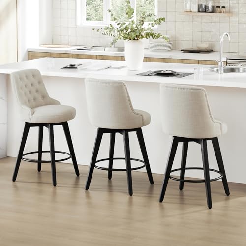Image of Watson & Whitely Counter Height Bar Stools Swivel Barstools, Fabric Linen
