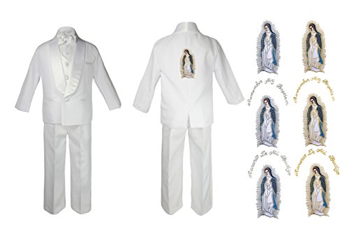 New Born Baby Boy Christening Baptism White Suit Maria Guadalupe On Back Sm-7 (Extra Large ( 18-24 Months ), Full Color Gold English)
