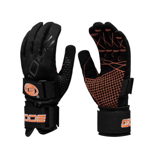 Goode 43 Pro Water Ski Gloves – Pre-Curved Finger Design, Double Stitched Amara Palm for Superior Grip and Durability, Dual Wrist Straps, Pull-Up Strap, Embroidered Logos, Performance Fit - Medium