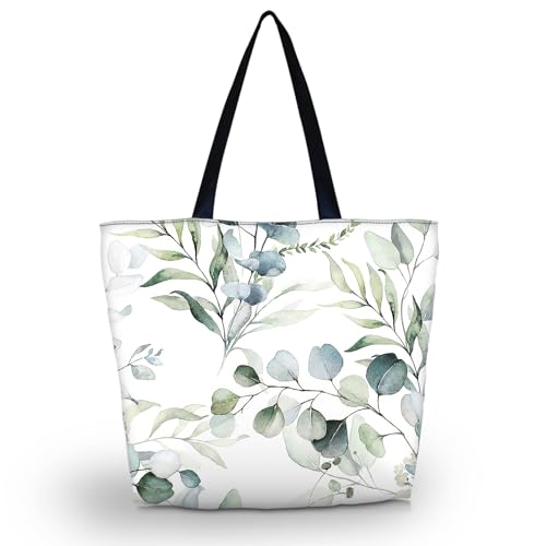 AOKSUNOVA sac shopping pliable avec fermeture éclair sac en tissu sac shopping sac fourre-tout femme eucalyptus