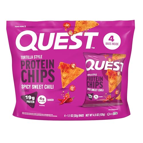 Image of Quest Nutrition Spicy Sweet Chili Tortilla Chip, 19g Protein, 4g Net Carb, Low Carb, Gluten Free, 1.1 oz 4 count