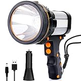 Rechargeable Spotlight,Super Bright 7800 Lumens LED Searchlight Handheld,and Flood Camping Flashlight with Foldable Tripod with USB Output Function IPX4 Waterproof (Silver)