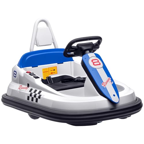 Aosom Toddler Bumper Car, 360° Rotation 6V Kids Electric Ride on Bumper Car with EVA Bumper Edges, Twins Motor, Songs, Horn, LED Lights, Safety Belt for 18-48 Months, White
