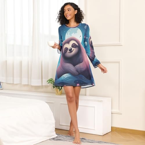Linnyio Paresseux Dessin Animé Mignon Chemises de Nuit pour Femmes,Pyjamas à Manches Longues,Chemises de Nuit Douces et Confortables VêTements de Nuit – vue 4