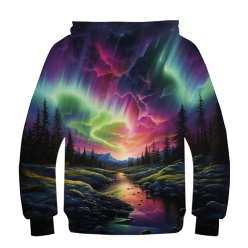 Pull à Capuche Imprimé 3D Aurora Évite le Froid pour Ados 13-15Y - 2