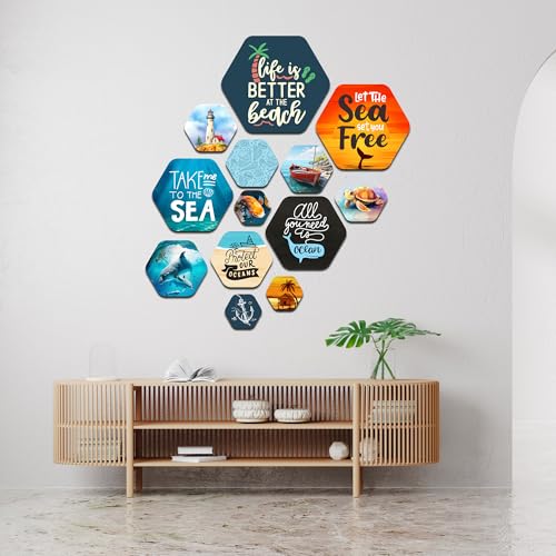 Image of Decor Smart Ocean Wooden Wall Art | Living Room Decoration | Beach Sea Accent | Home Decor Decorative Artwork | Tropical Marine Life Wall Hanging | Coastal Nautical Sticker Panel (WPS 213)
