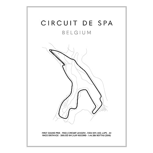 ETEKNIC Belgium Grand Prix Spa Formula One Circuit F1 Wall Art Print Race Track Outline Poster Motor Sport Minimalist Home Office Decor Racing Gifts (A4, Print Only)