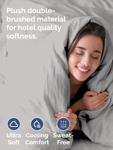 Image of Duvet Cover Oversized King - 3 Piece Set with Zipper Closure - French Grey | Soft Oversized King Duvet Cover 120 inch x 98 inch with 2 Pillow Shams, Hotel Luxury w / Zipper Closures & Ties, Comfy & Breathable