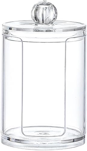 LAIBUY Porta dischetti di cotone con coperchio, organizer rotondo in cotone trasparente da 283,5 g, per piano di lavoro e toeletta, dispenser compatto per tamponi di cotone, salviette e piccoli