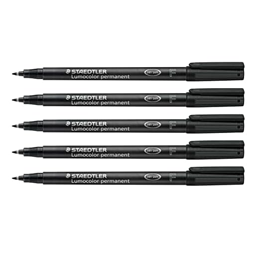 Staedtler Rotulador Permanente Lumocolor, Resistente A Las Manchas y Al Agua En Casi Todas Las Superficies, Ancho de Trazo F 0,6 Mm, Recargable, Larga Duración, 5 Rotuladores Universales Negros