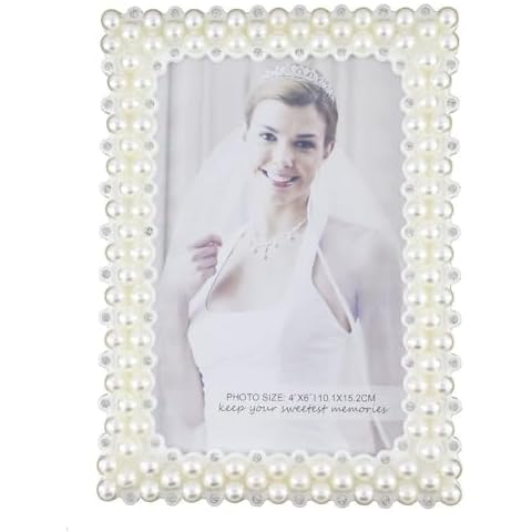 Zhenzan Frames White Pearl and Crystal Plastic Picture Frame for Tabletop Display (4x6, Rectangular 3) Cover