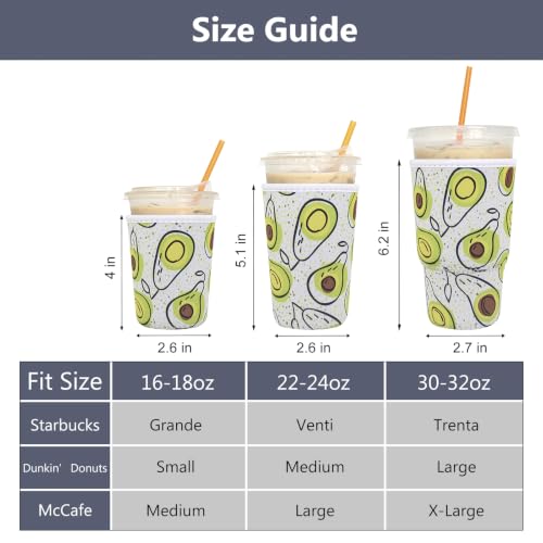 Image of 3 Pack Reusable Iced Coffee Sleeves - Xumbtvs Insulator Sleeve for Cold Beverages, Neoprene Coffee Cup Holder (Avocado)