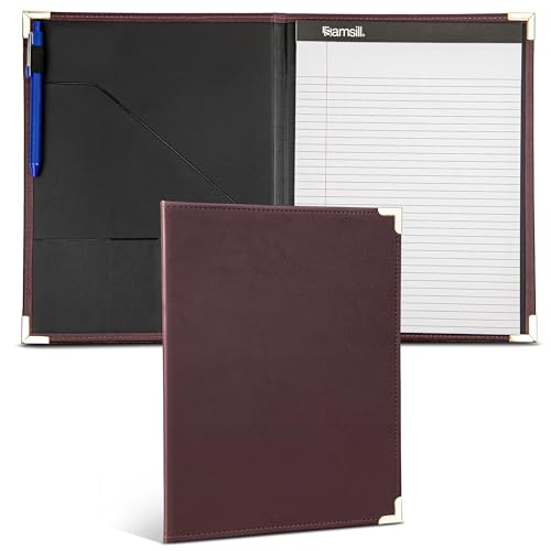 Samsill Padfólio clássico de negócios, carteira executiva, couro sintético bordô, cantos de latão, organizador de documentos de currículo, comporta bloco de escrita de 21,5 x 28 cm, alça para caneta