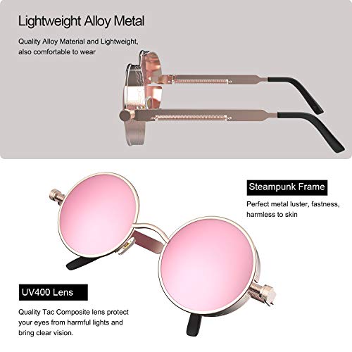 Image of PROUDDEMON Retro Gothic Steampunk Sunglasses for Women Men Round Lens Metal Frame