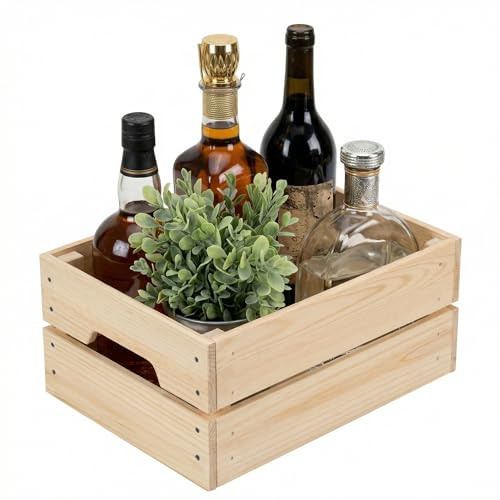 WOPITUES Unfinished Wooden Crate,Wood Crates for Storage,Stackable Pantry Bins and