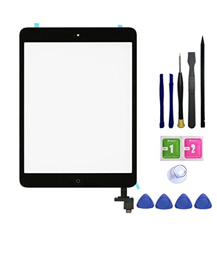 FeiyueTech iPad Mini & Mini 2 Touch Screen Digitizer Replacement Complete Assembly IC Chip & Home Buttono & PreInstalled Adhesive Opening Tool kit.(Black)