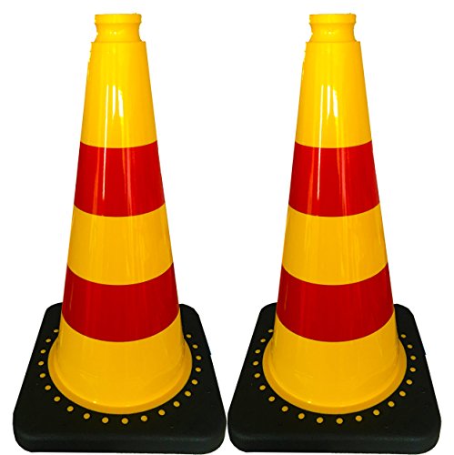 2 Stück UvV®-Reflex Pylone gelb rot 50 cm mit reflektierenden roten Folienstreifen Typ RA1 - Leitkegel - Warnkegel stapelbar Cover