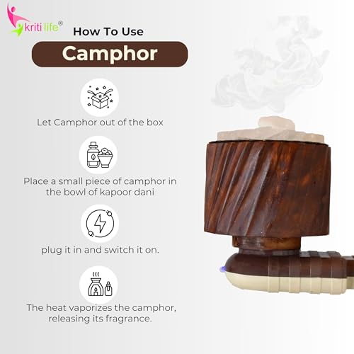 Image of Kriti Life Energised Camphor 100 Gram Feng Shui | Natural Aromatic White Kapoor for Pooja | Home Fragrance Aromatherapy | Kapur Dani & Diffuser Suitable
