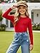 PATPAT Girls Red Long Sleeve Ribbed Shirt Size 5-6 Crew Neck Long Sleeve Tops Red Blouse for Girls Casual Tops