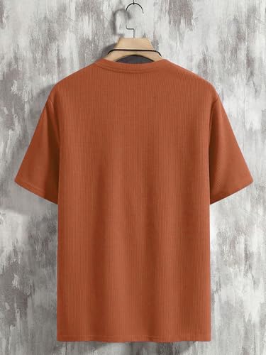Image of TAGDO Men's Waffle Knitted V Neck|T Shirt for Man|Waffle|Cotton|Casual| Regular Fit Tees (2012)