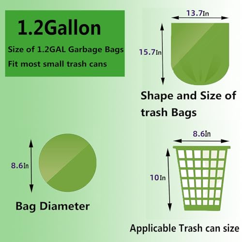 Small Trash Bags 1.2 Gallon - Biodegradable Garbage Bags Recycling Eco-Friendly Trash Can Plastic Liner Compostable Strong Bag for Bathroom Bedroom Office Kitchen Trash Can (120 Counts,Green)