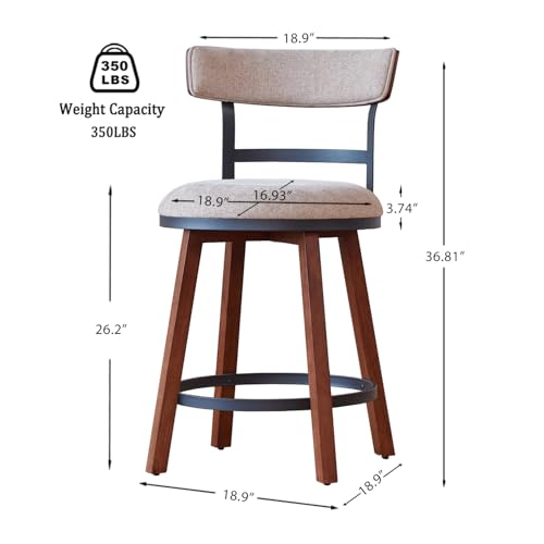 Butacos modernos para barra, set de 2 unidades, altura 26 pulgadas, respaldo curvo, patas de madera maciza y acabado metálico mate, color caqui miniatura 6